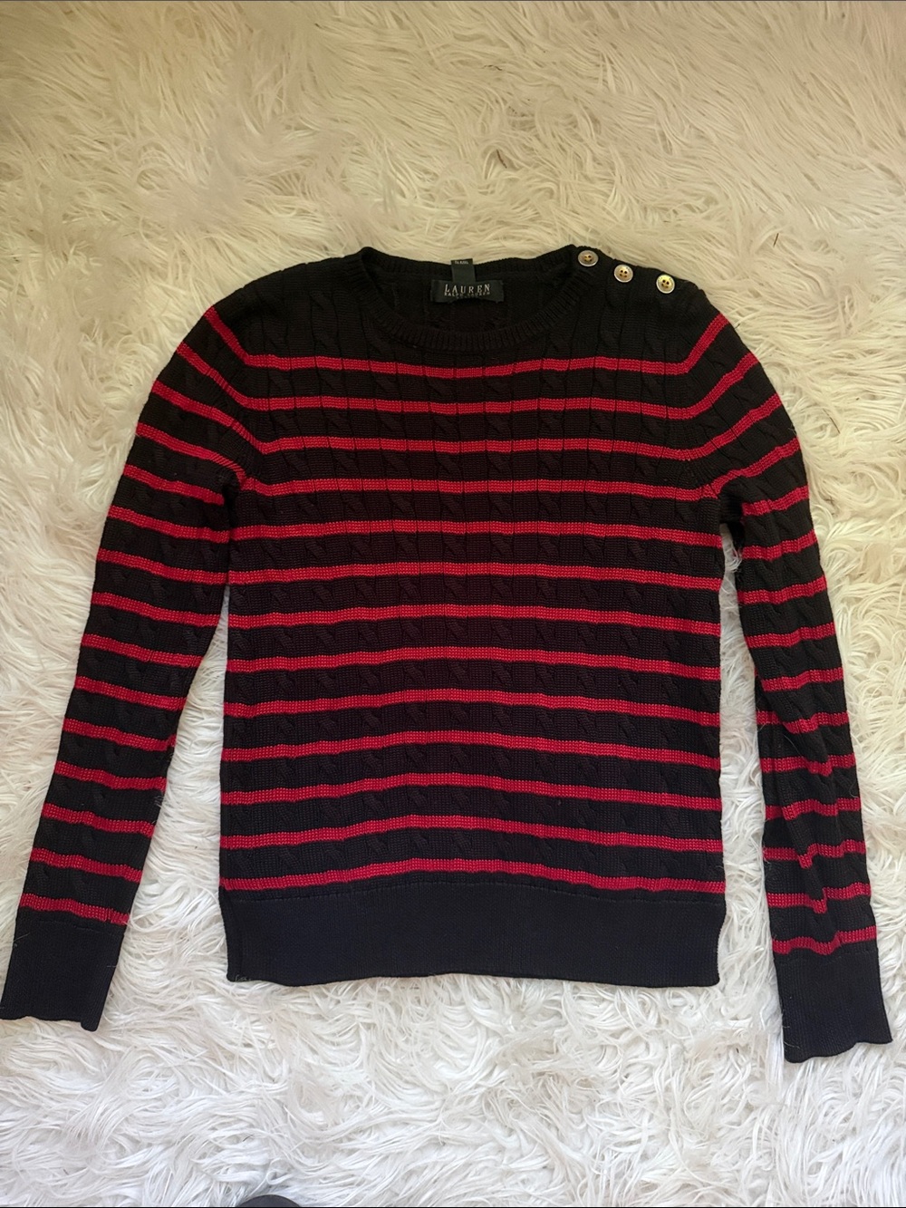 Lauren Ralph Lauren Black & Red Striped Cable-Knit Sweater